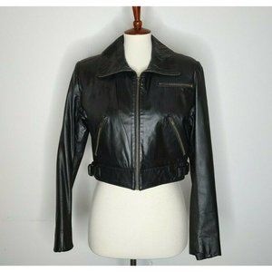 Gino di Giorgio Womens Leather Jacket Black M Genuine Leather Moto Cropped VTG